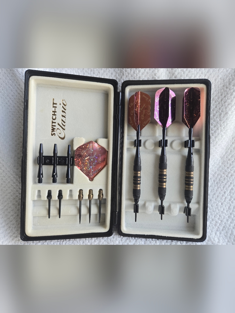 Switch-It Classic Dart Set Case in Black with Metallic Copper Logo